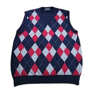 Brooks Brothers Sweater Mens  Large Italian Merino Wool Vest‎ Argyle Navy